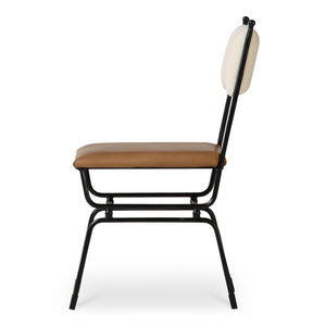 Moe's Home Posta Dining Chair - Vintage Italian Elegance With Hammered Metal Frame And Plush Upholstered Comfort Multicolor Buffalo Leather Back,Upholstery, 100% Polyester Qn-1034-37