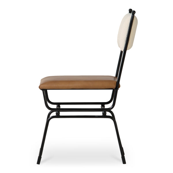 Moe's Home Posta Dining Chair - Vintage Italian Elegance With Hammered Metal Frame And Plush Upholstered Comfort Multicolor Buffalo Leather Back,Upholstery, 100% Polyester Qn-1034-37