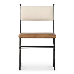 Moe's Home Posta Dining Chair - Vintage Italian Elegance With Hammered Metal Frame And Plush Upholstered Comfort Multicolor Buffalo Leather Back,Upholstery, 100% Polyester Qn-1034-37