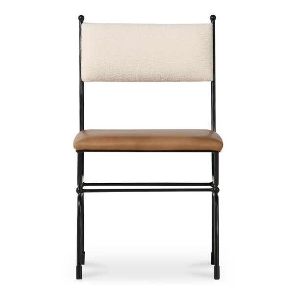 Moe's Home Posta Dining Chair - Vintage Italian Elegance With Hammered Metal Frame And Plush Upholstered Comfort Multicolor Buffalo Leather Back,Upholstery, 100% Polyester Qn-1034-37
