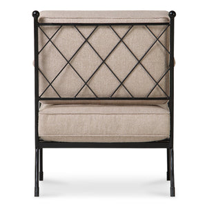 Moe's Home Vecchia Accent Chair - Timeless Italian Elegance With Hammered Metal Frame And Lattice Detail Beige Upholstery, 81% Polyester,14% Acrylic,5% Linen,Hammered Iron Qn-1035-34