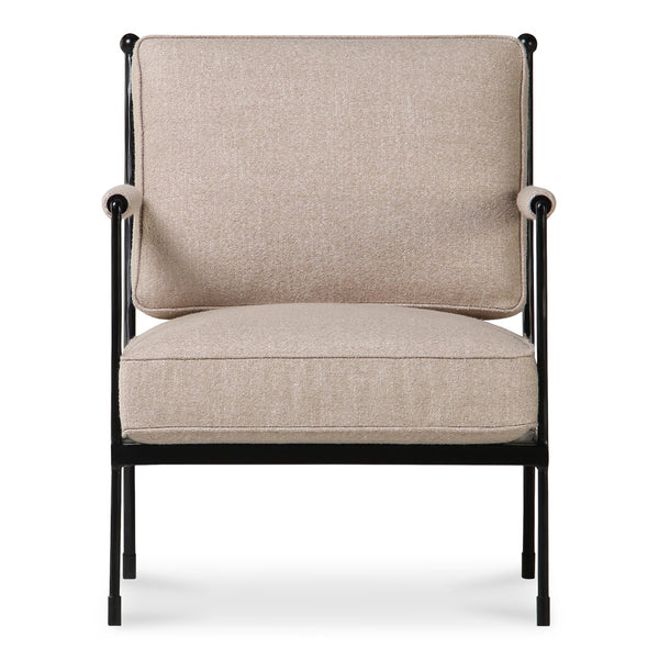 Moe's Home Vecchia Accent Chair - Timeless Italian Elegance With Hammered Metal Frame And Lattice Detail Beige Upholstery, 81% Polyester,14% Acrylic,5% Linen,Hammered Iron Qn-1035-34