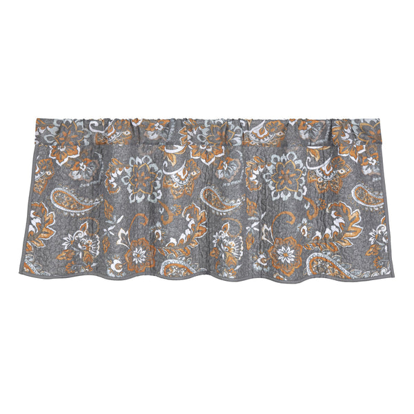 Hiend Accents Abbie Western Paisley Reversible Quilted Valance - Elevate Your Decor With Vibrant Patterns And Style Gray Face, 100% Cotton. Back, 100% Cotton. Filling, 100% Polyester Qn2111vl-os-gy