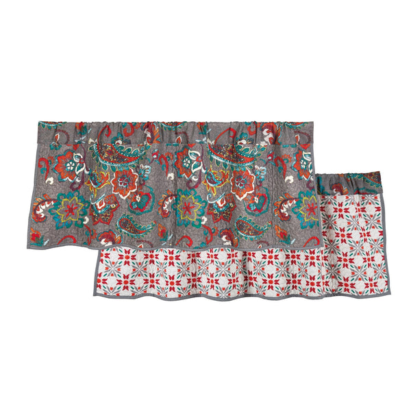 Hiend Accents Abbie Western Paisley Reversible Quilted Valance - Elevate Your Decor With Vibrant Patterns And Style Teal Face, 100% Cotton. Back, 100% Cotton. Filling, 100% Polyester Qn2111vl-os-tl