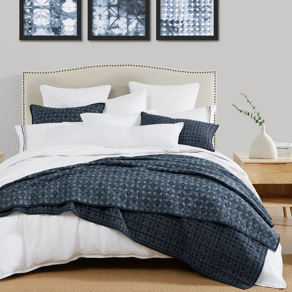Hiend Accents Indigo Reversible Quilt Set - Elegant 3-piece Bedding Ensemble For A Cozy, Stylish Bedroom Retreat Blue Face And Back, 100% Cotton, Fill, 100% Polyester Qn2241-kg-oc