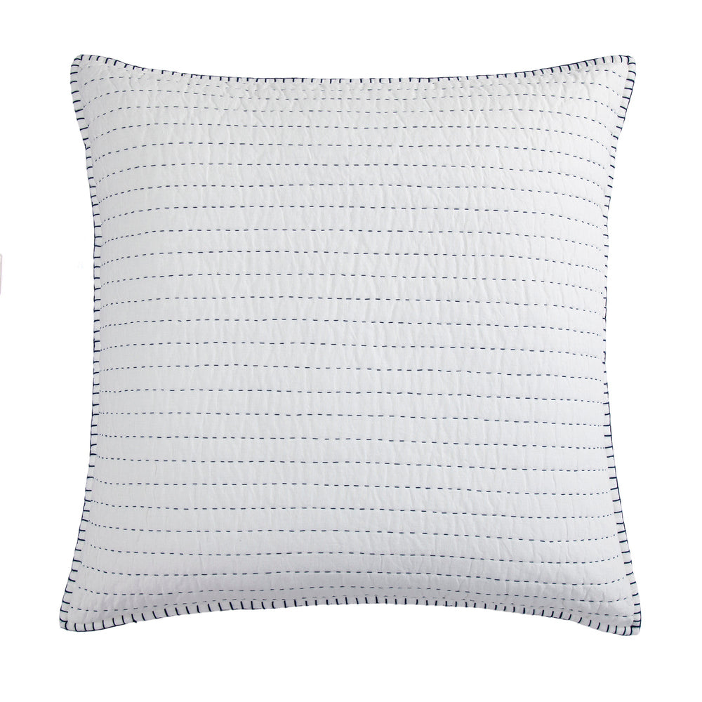 Hiend Accents Indigo Hand-stitched Euro Sham - Elegant Kantha Design For Timeless Bedroom Style And Comfort White Face And Back, 100% Cotton,Fill, 100% Polyester Qn2241es