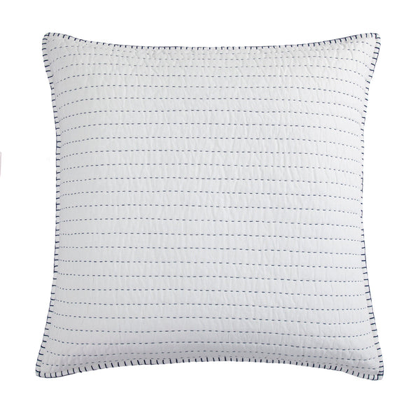 Hiend Accents Indigo Hand-stitched Euro Sham - Elegant Kantha Design For Timeless Bedroom Style And Comfort White Face And Back, 100% Cotton,Fill, 100% Polyester Qn2241es