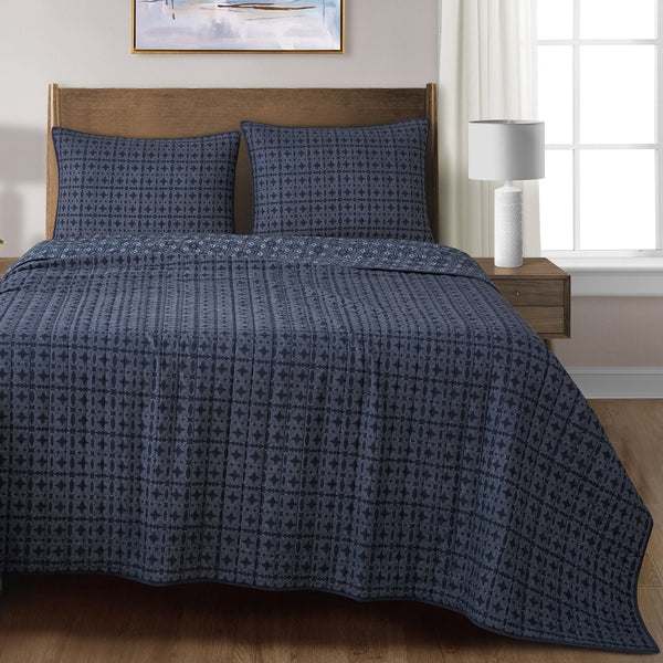 Hiend Accents Indigo Reversible Quilt Set - Transform Your Bedroom With Elegant Medallions And Chic Design Blue Face And Back, 100% Cotton, Fill, 100% Polyester Qn2241-tw-oc