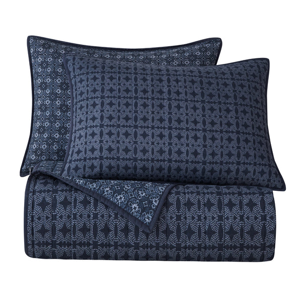 Hiend Accents Indigo Reversible Quilt Set - Transform Your Bedroom With Elegant Medallions And Chic Design Blue Face And Back, 100% Cotton, Fill, 100% Polyester Qn2241-tw-oc