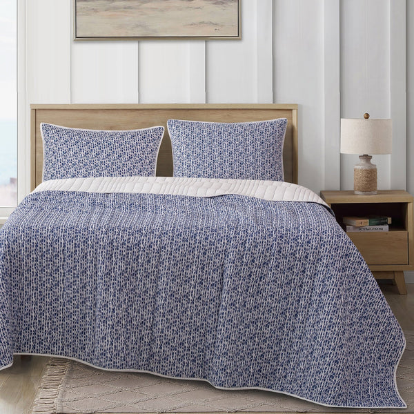Hiend Accents Staccato Reversible Quilt Set - Transform Your Bedroom With Elegant Watercolor Design And Comfort Blue,White Face And Back, 100% Cotton,Fill, 100% Polyester Qn2249-tw-oc