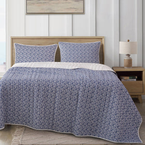 Hiend Accents Staccato Reversible Quilt Set - Transform Your Bedroom With Serene Watercolor Elegance Today! Blue,White Face And Back, 100% Cotton,Fill, 100% Polyester Qn2249-fq-oc