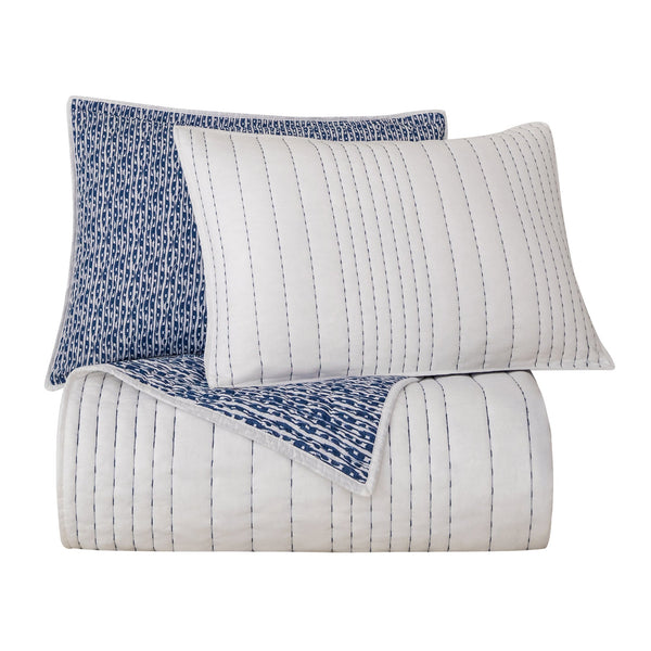 Hiend Accents Staccato Reversible Quilt Set - Transform Your Bedroom With Serene Watercolor Elegance Today! Blue,White Face And Back, 100% Cotton,Fill, 100% Polyester Qn2249-fq-oc