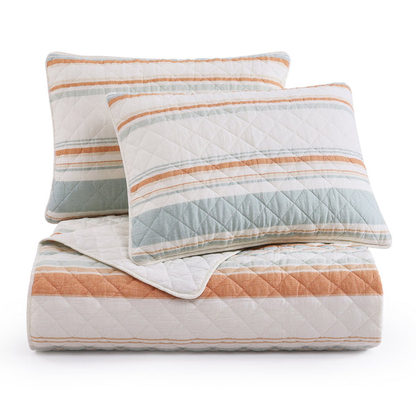 Hiend Accents Mystic Stripe Cotton Gauze Quilt Set - Timeless Elegance Meets Cozy Comfort For All Seasons Coral Face And Back, 100% Cotton,Fill, 100% Polyester Qn2335-tw-co