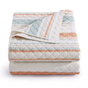 Hiend Accents Mystic Stripe Cotton Gauze Quilt Set - Luxurious 3-piece Bedding For Timeless Style & Comfort Coral Face And Back, 100% Cotton,Fill, 100% Polyester Qn2335-kg-co