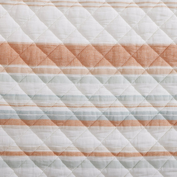 Hiend Accents Mystic Stripe Cotton Gauze Quilt Set - Timeless Elegance Meets Cozy Comfort For All Seasons Coral Face And Back, 100% Cotton,Fill, 100% Polyester Qn2335-tw-co