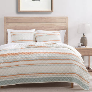 Hiend Accents Mystic Stripe Cotton Gauze Quilt Set - Luxurious 3-piece Bedding For Timeless Style & Comfort Coral Face And Back, 100% Cotton,Fill, 100% Polyester Qn2335-fq-co