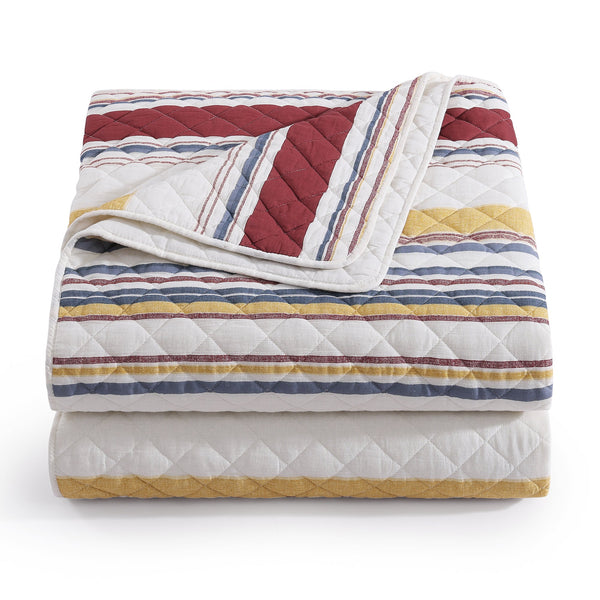 Hiend Accents Mystic Stripe Cotton Gauze Quilt Set - Timeless Elegance Meets Cozy Comfort For All Seasons Merlot Face And Back, 100% Cotton,Fill, 100% Polyester Qn2335-tw-mr