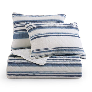 Hiend Accents Mystic Stripe Cotton Gauze Quilt Set - Timeless Elegance Meets Cozy Comfort For All Seasons Navy Face And Back, 100% Cotton,Fill, 100% Polyester Qn2335-tw-na