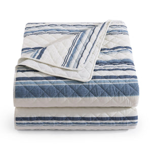 Hiend Accents Mystic Stripe Cotton Gauze Quilt Set - Timeless Elegance Meets Cozy Comfort For All Seasons Navy Face And Back, 100% Cotton,Fill, 100% Polyester Qn2335-tw-na