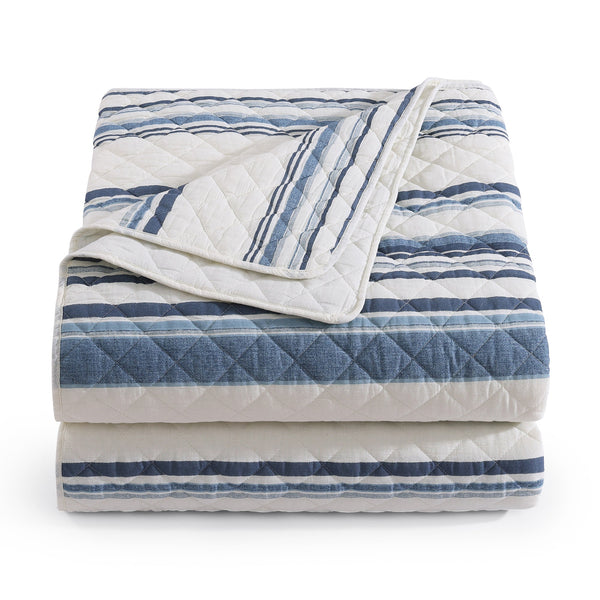 Hiend Accents Mystic Stripe Cotton Gauze Quilt Set - Timeless Elegance Meets Cozy Comfort For All Seasons Navy Face And Back, 100% Cotton,Fill, 100% Polyester Qn2335-tw-na
