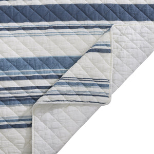 Hiend Accents Mystic Stripe Cotton Gauze Quilt Set - Luxurious 3-piece Bedding For Timeless Style & Comfort Navy Face And Back, 100% Cotton,Fill, 100% Polyester Qn2335-fq-na