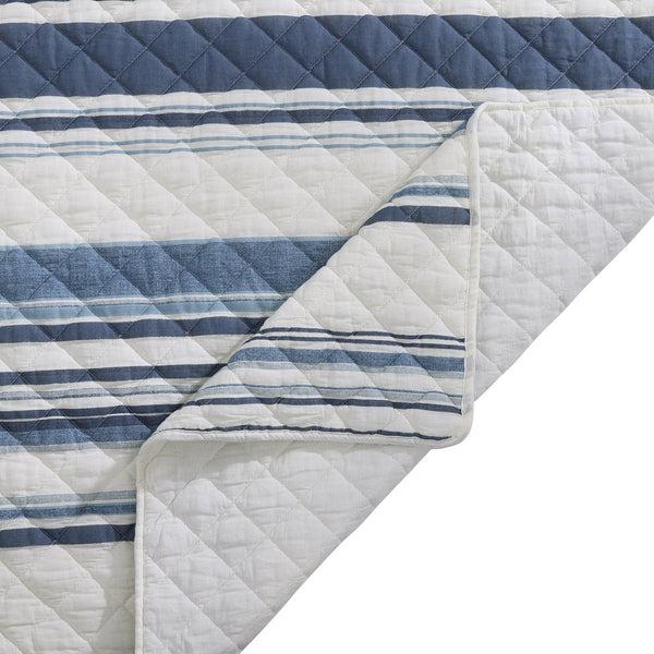 Hiend Accents Mystic Stripe Cotton Gauze Quilt Set - Luxurious 3-piece Bedding For Timeless Style & Comfort Navy Face And Back, 100% Cotton,Fill, 100% Polyester Qn2335-fq-na
