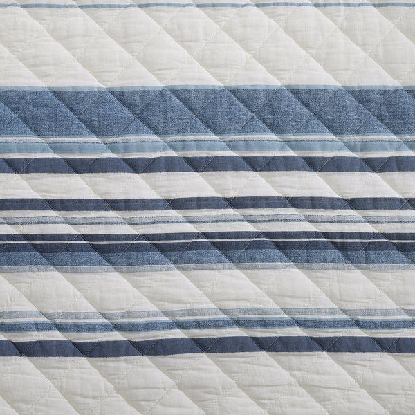 Hiend Accents Mystic Stripe Cotton Gauze Quilt Set - Timeless Elegance Meets Cozy Comfort For All Seasons Navy Face And Back, 100% Cotton,Fill, 100% Polyester Qn2335-tw-na