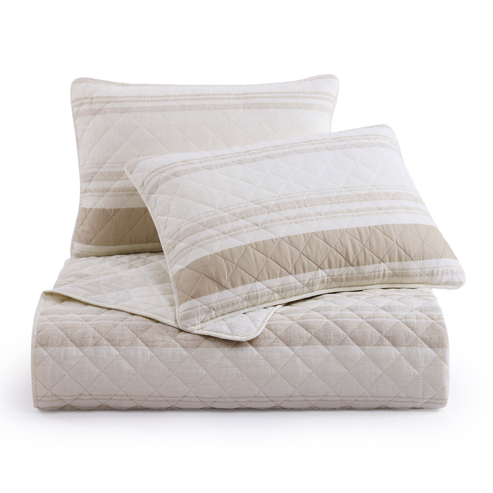 Hiend Accents Mystic Stripe Cotton Gauze Quilt Set - Luxurious 3-piece Bedding For Timeless Style & Comfort Taupe Face And Back, 100% Cotton,Fill, 100% Polyester Qn2335-fq-tp