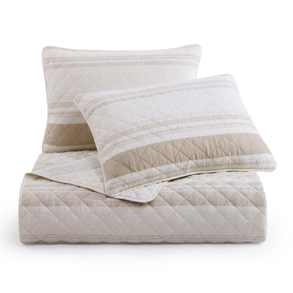 Hiend Accents Mystic Stripe Cotton Gauze Quilt Set - Luxurious 3-piece Bedding For Timeless Style & Comfort Taupe Face And Back, 100% Cotton,Fill, 100% Polyester Qn2335-kg-tp