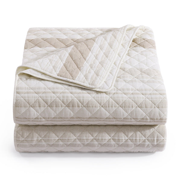 Hiend Accents Mystic Stripe Cotton Gauze Quilt Set - Timeless Elegance Meets Cozy Comfort For All Seasons Taupe Face And Back, 100% Cotton,Fill, 100% Polyester Qn2335-tw-tp