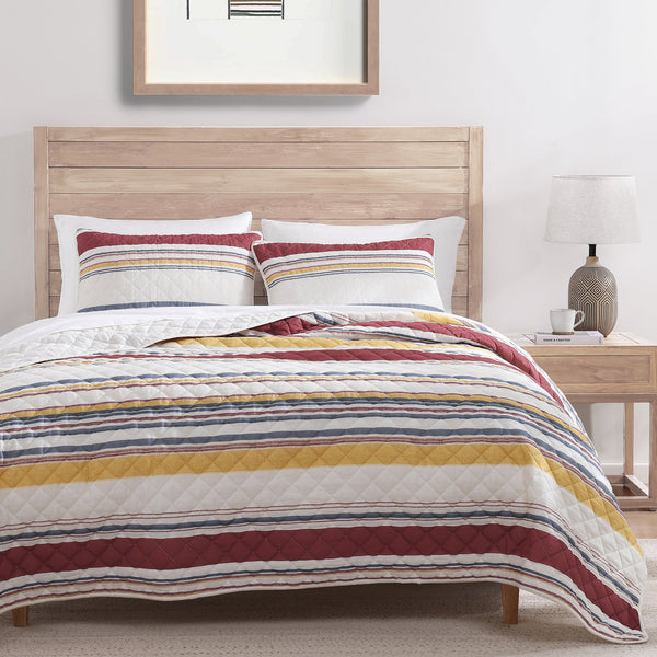 Hiend Accents Mystic Stripe Cotton Gauze Quilt Set - Timeless Elegance Meets Cozy Comfort For All Seasons Merlot Face And Back, 100% Cotton,Fill, 100% Polyester Qn2335-tw-mr