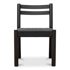 Moe's Home Finn Dining Chair Set Of 2 - Elegant Oak Frame With Woven Seat For Timeless Dining Style Black Solid Oak,Paper Rope Qo-1004-02