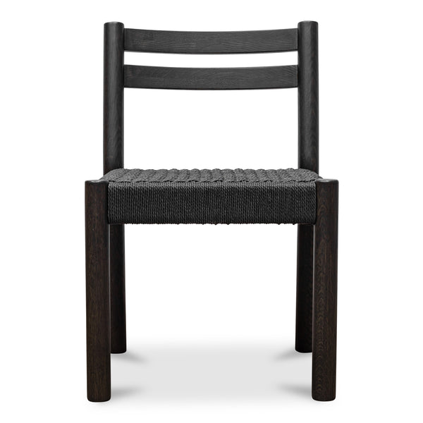 Moe's Home Finn Dining Chair Set Of 2 - Elegant Oak Frame With Woven Seat For Timeless Dining Style Black Solid Oak,Paper Rope Qo-1004-02