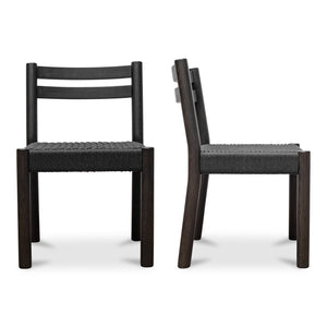 Moe's Home Finn Dining Chair Set Of 2 - Elegant Oak Frame With Woven Seat For Timeless Dining Style Black Solid Oak,Paper Rope Qo-1004-02