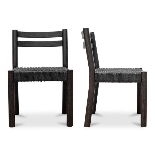 Moe's Home Finn Dining Chair Set Of 2 - Elegant Oak Frame With Woven Seat For Timeless Dining Style Black Solid Oak,Paper Rope Qo-1004-02