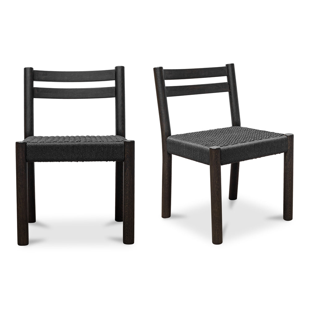 Moe's Home Finn Dining Chair Set Of 2 - Elegant Oak Frame With Woven Seat For Timeless Dining Style Black Solid Oak,Paper Rope Qo-1004-02