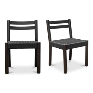 Moe's Home Finn Dining Chair Set Of 2 - Elegant Oak Frame With Woven Seat For Timeless Dining Style Black Solid Oak,Paper Rope Qo-1004-02