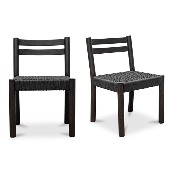 Moe's Home Finn Dining Chair Set Of 2 - Elegant Oak Frame With Woven Seat For Timeless Dining Style Black Solid Oak,Paper Rope Qo-1004-02