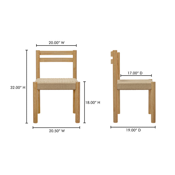 Moe's Home Finn Dining Chair Set Of 2 - Elegant Oak Frame With Woven Seat For Timeless Dining Style Natural Solid Oak,Paper Rope Qo-1004-24
