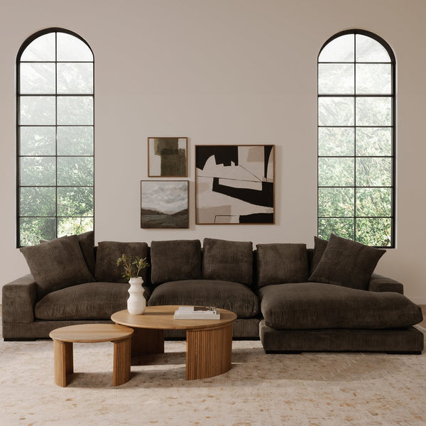 Moe's Home Penny Coffee Table: Elegant Nesting Design With Solid Oak Top And Playful Fluted Bases For Charm Natural Solid Oak Tabletop,Oak Veneer Over Plywood Base Qo-1011-24