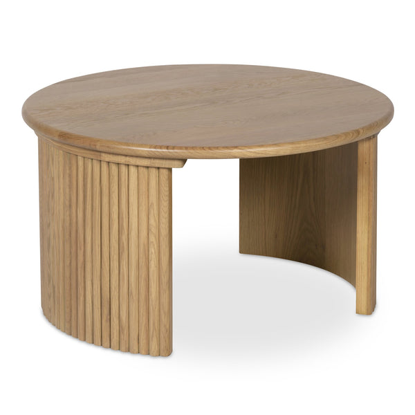 Moe's Home Penny Coffee Table: Elegant Nesting Design With Solid Oak Top And Playful Fluted Bases For Charm Natural Solid Oak Tabletop,Oak Veneer Over Plywood Base Qo-1011-24