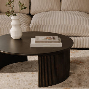 Moe's Home Penny Coffee Table: Elegant Nesting Design With Solid Oak Top And Playful Fluted Bases For Charm Brown Solid Oak Tabletop,Oak Veneer Over Plywood Base Qo-1012-20
