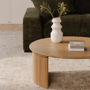 Moe's Home Penny Coffee Table: Elegant Nesting Design With Solid Oak Top And Playful Fluted Bases For Charm Natural Solid Oak Tabletop,Oak Veneer Over Plywood Base Qo-1012-24