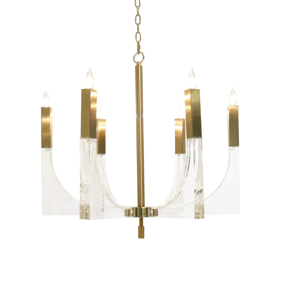 Pasargad Home Omeara Modern Metal & Acrylic Chandelier - Clear Brass Elegance For Any Room Clear Metal & Acrylic Plh3576-6