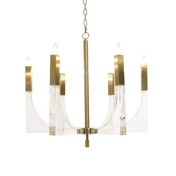 Pasargad Home Omeara Modern Metal & Acrylic Chandelier - Clear Brass Elegance For Any Room Clear Metal & Acrylic Plh3576-6