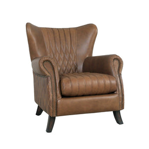 Pasargad Harrison Wing Chair - Luxurious Top Grain Leather Upholstered Comfort In Elegant Brown Brown Leather Chair-018-1