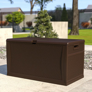 English Elm Nobu Outdoor Waterproof Storage Box - Stylish Deck Chest for Cushions, Tools & Toys, Easy Assembly Brown 120 Gallon QT-KTL-4023BRN-GG
