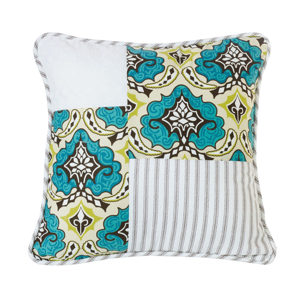 Hiend Accents Patchwork Pillow - Charming Southwestern Accent With Colorful Medallion Print And Plush Comfort White,Turquoise Shell, 100% Cotton. Filling, 100% Polyester Qw1005p3