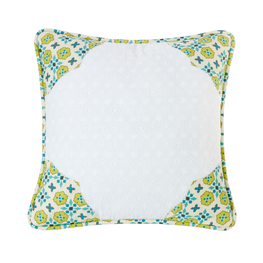 Hiend Accents Scalloped Edges Pillow - Charming Floral Medallion Design For Elegant Home Decor & Comfort White,Yellow Shell, 100% Cotton. Filling, 100% Polyester Qw1005p4