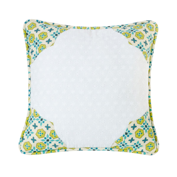Hiend Accents Scalloped Edges Pillow - Charming Floral Medallion Design For Elegant Home Decor & Comfort White,Yellow Shell, 100% Cotton. Filling, 100% Polyester Qw1005p4